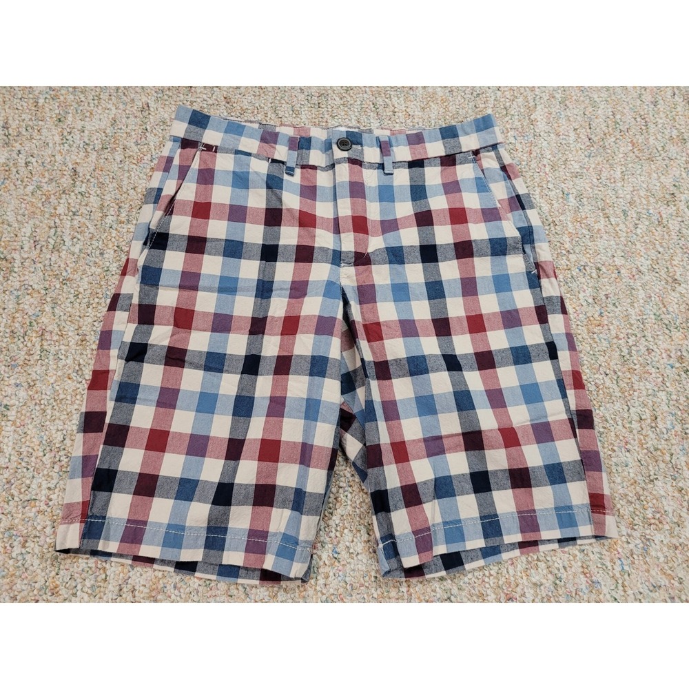 Gap Shorts Mens 29 Blue Red Plaid Check Cotton Chino Preppy 9.5in Inseam